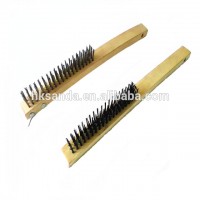 wooden handle high carbon steel wire brush with metal scraper